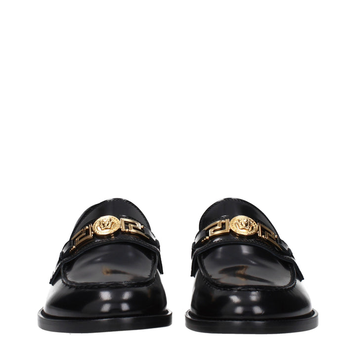 Versace Black Leather Slip-On Loafers