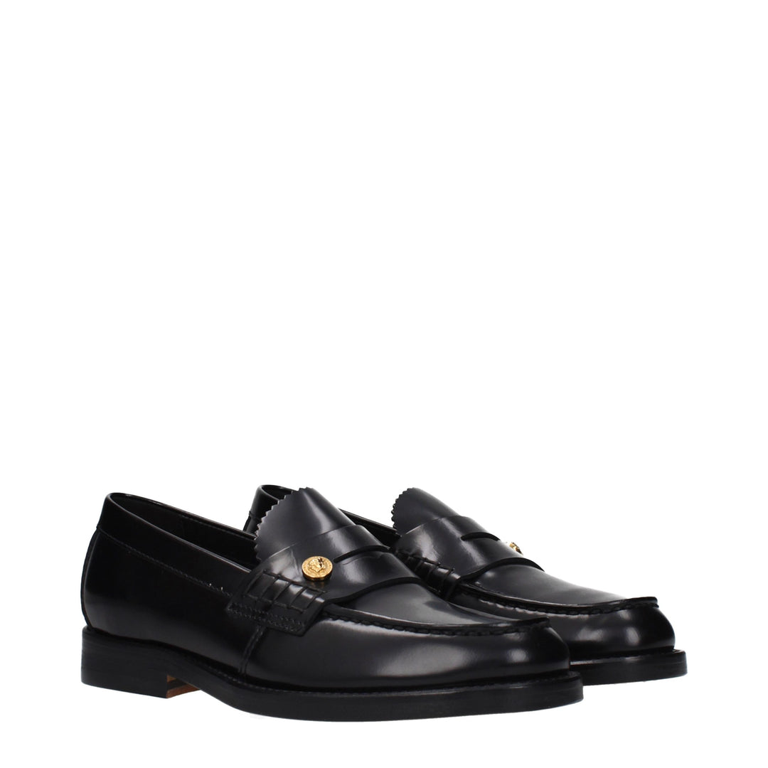 Versace Black Leather Slip-On Loafers