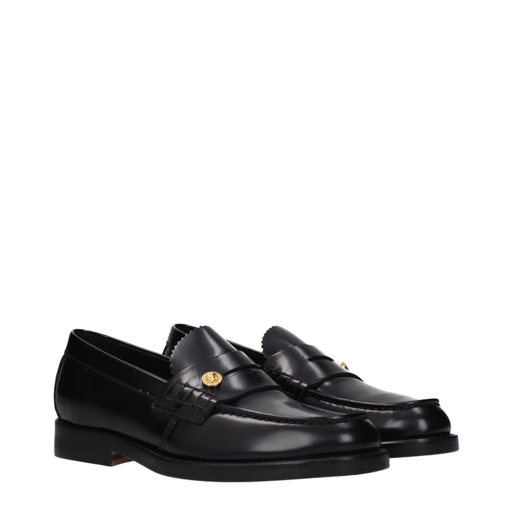 Versace Black Leather Slip-On Loafers