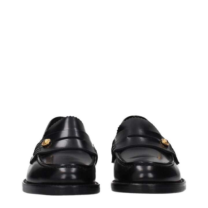 Versace Black Leather Slip-On Loafers