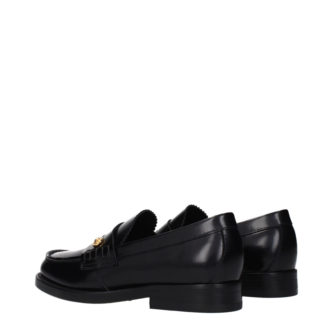 Versace Black Leather Slip-On Loafers