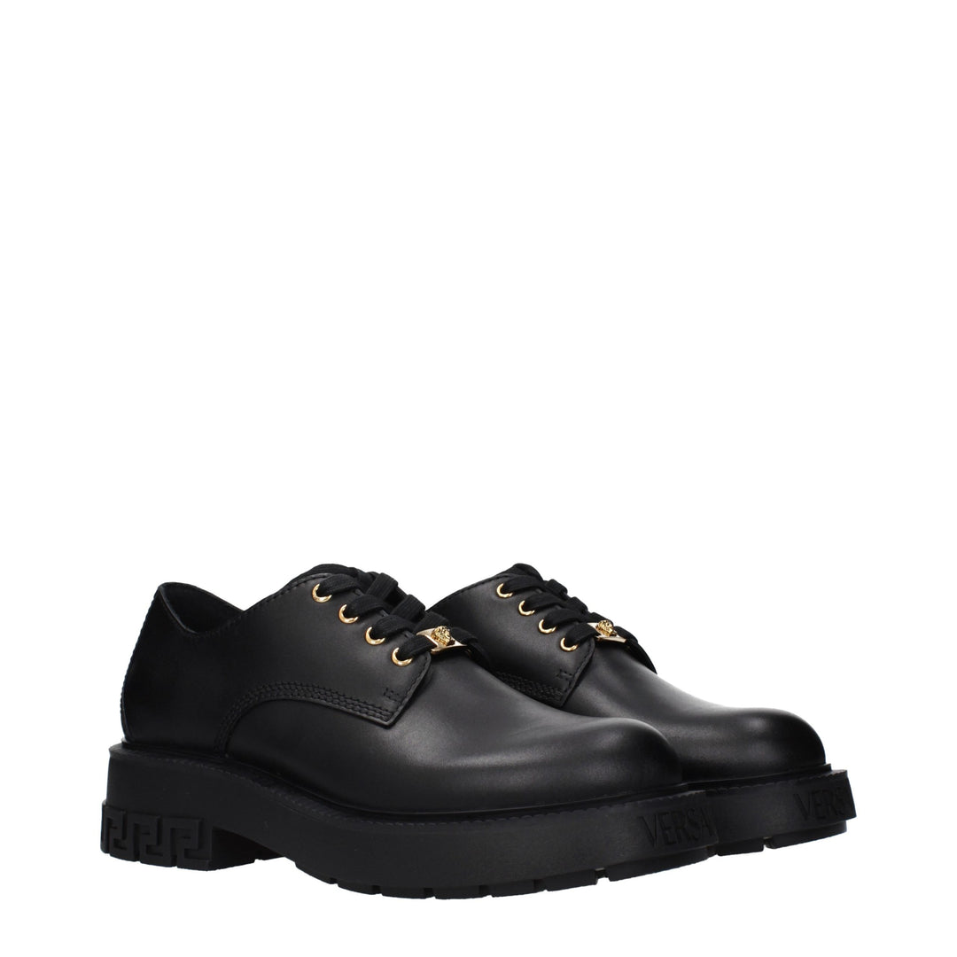 Versace Black Leather Oxfords And Derbies