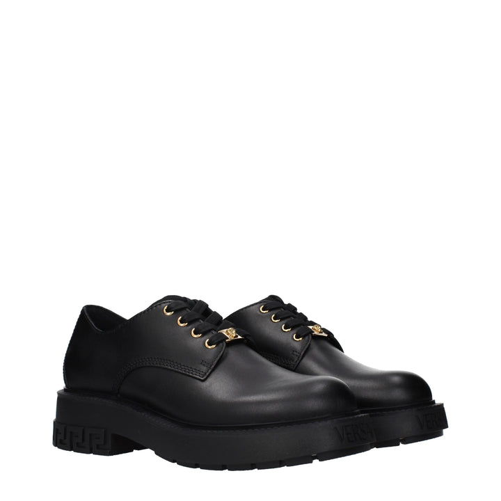 Versace Black Leather Oxfords And Derbies