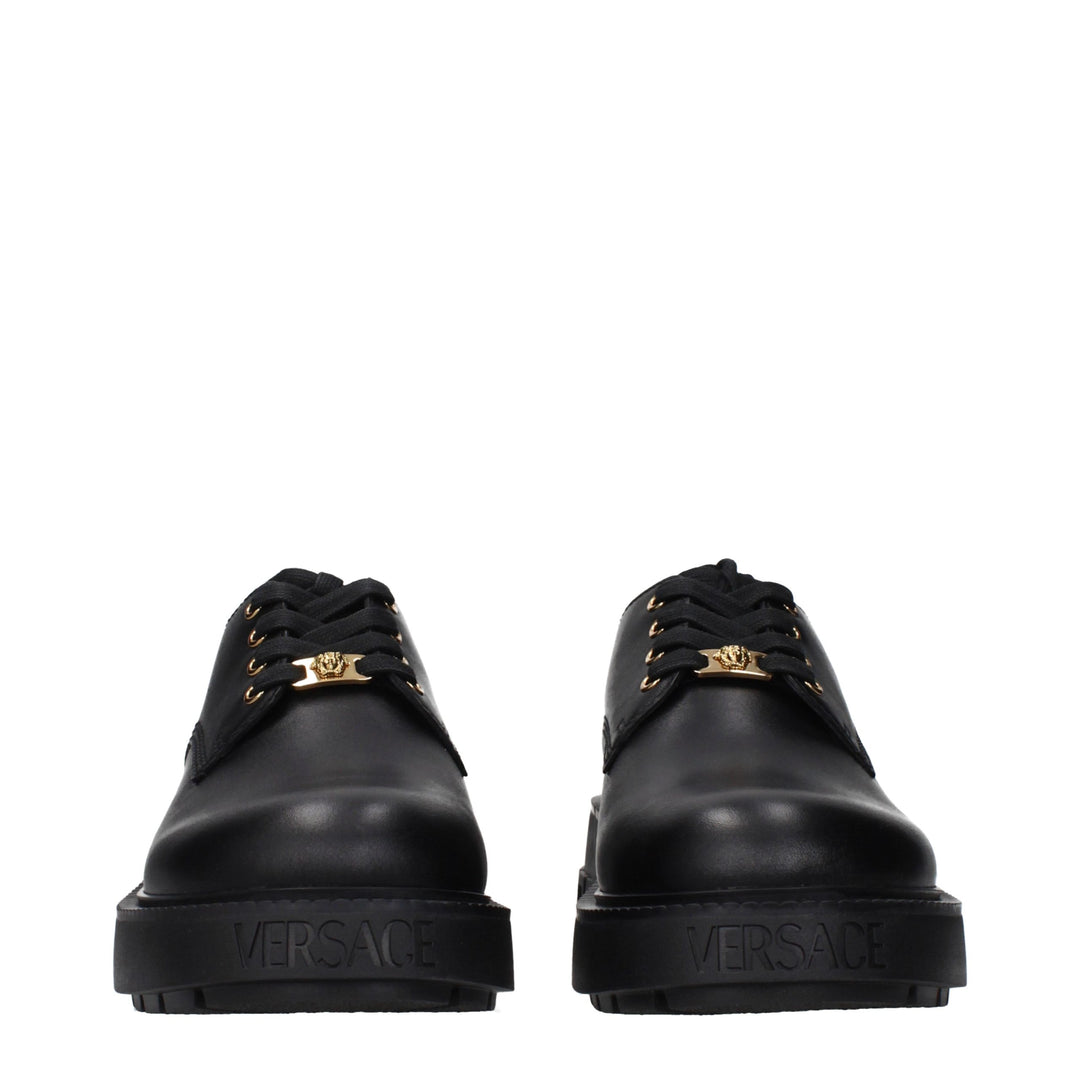 Versace Black Leather Oxfords And Derbies