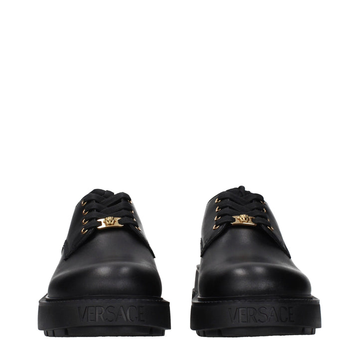 Versace Black Leather Oxfords And Derbies