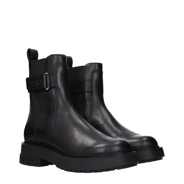 Versace Black Leather Ankle Boots