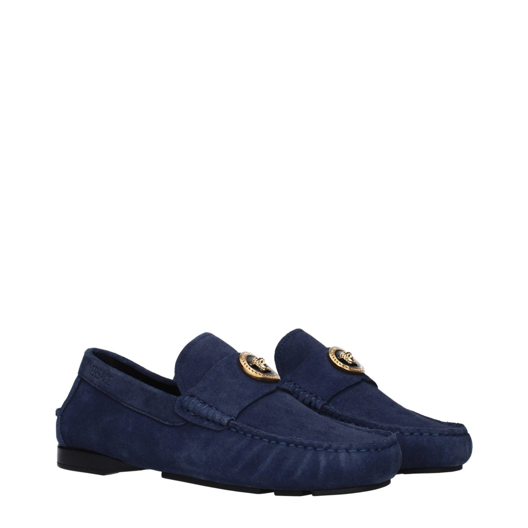 Versace Blue Leather Slip-On Loafers