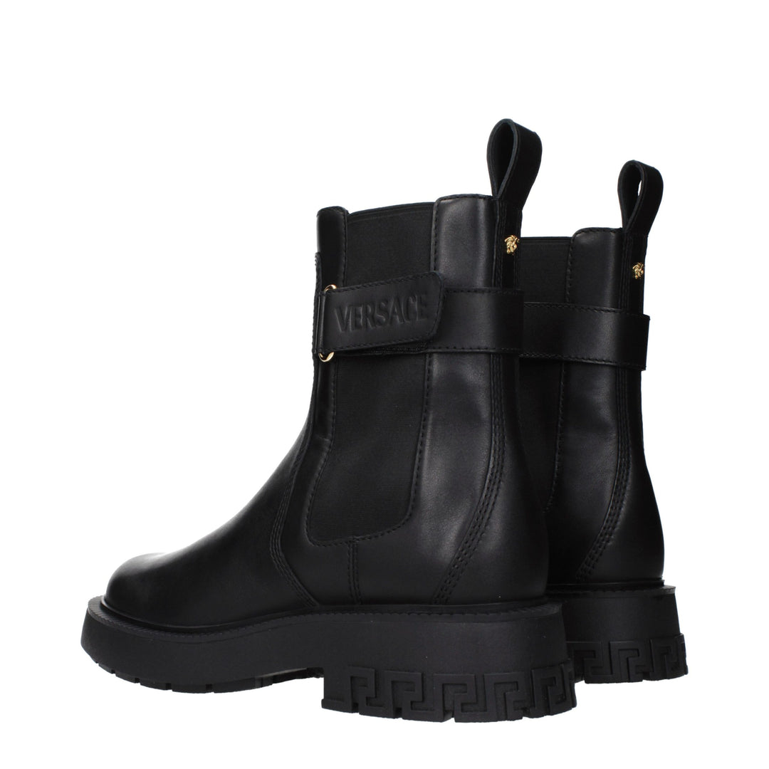 Versace Black Leather Ankle Boots