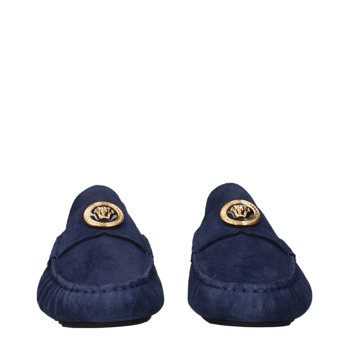 Versace Blue Leather Slip-On Loafers