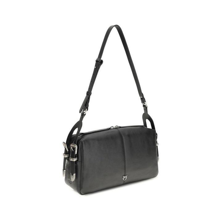 PINKO Black Calf Leather Bos Taurus Shoulder Bag