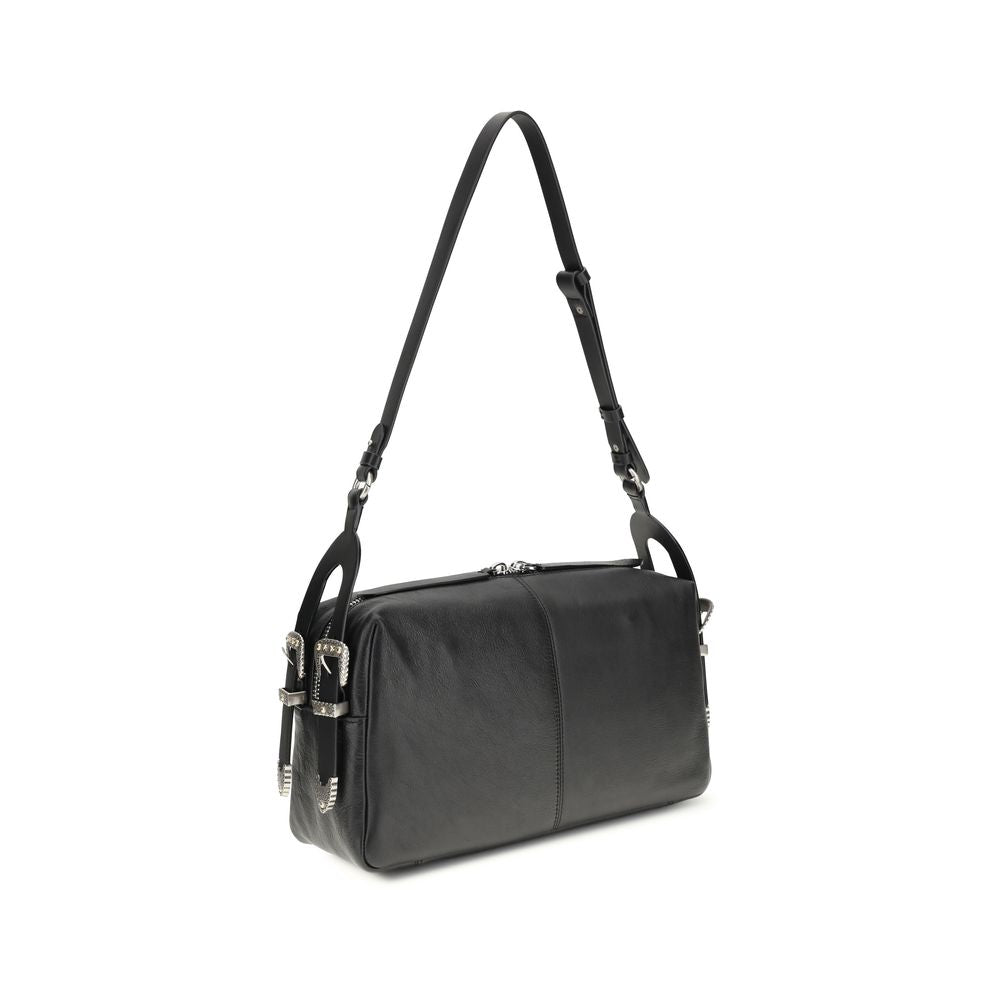 PINKO Black Calf Leather Bos Taurus Shoulder Bag