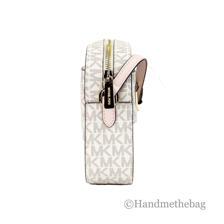 Michael Kors Adult Saffiano Leather Chain Zip Crossbody Handbag, Vanilla/Powder Blush