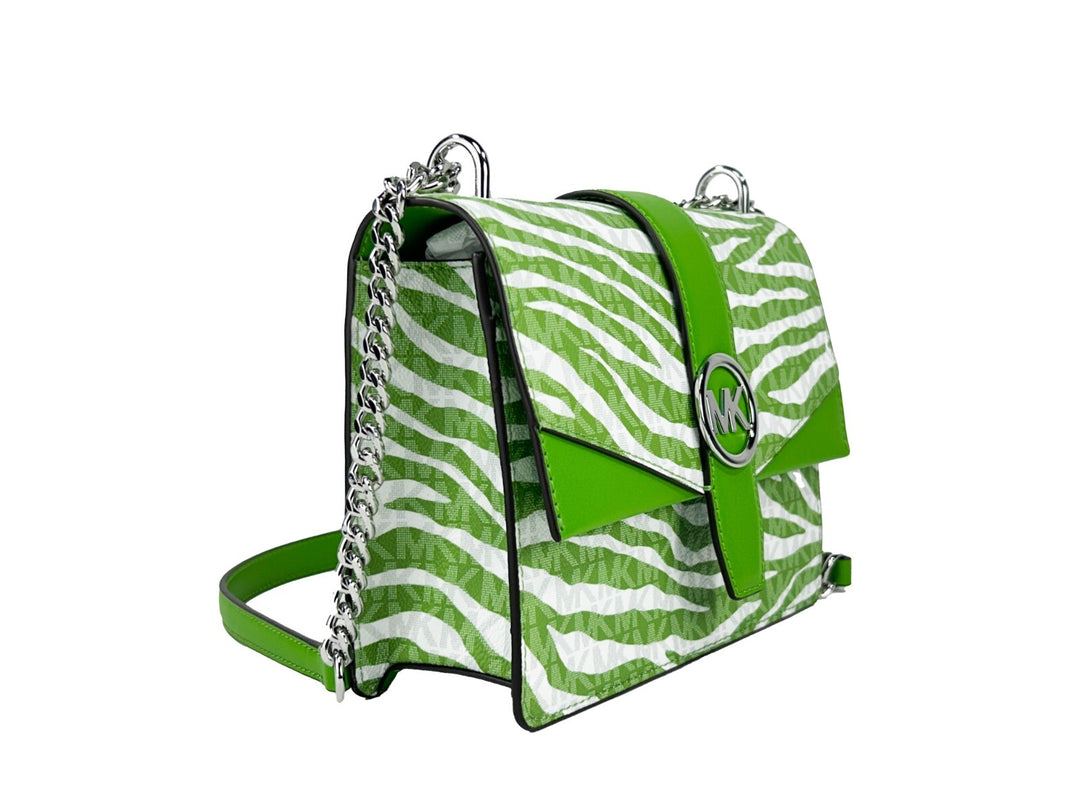 Michael Kors Greenwich Small Print Logo Crossbody Tote Chain Bag  Jungle Green $498