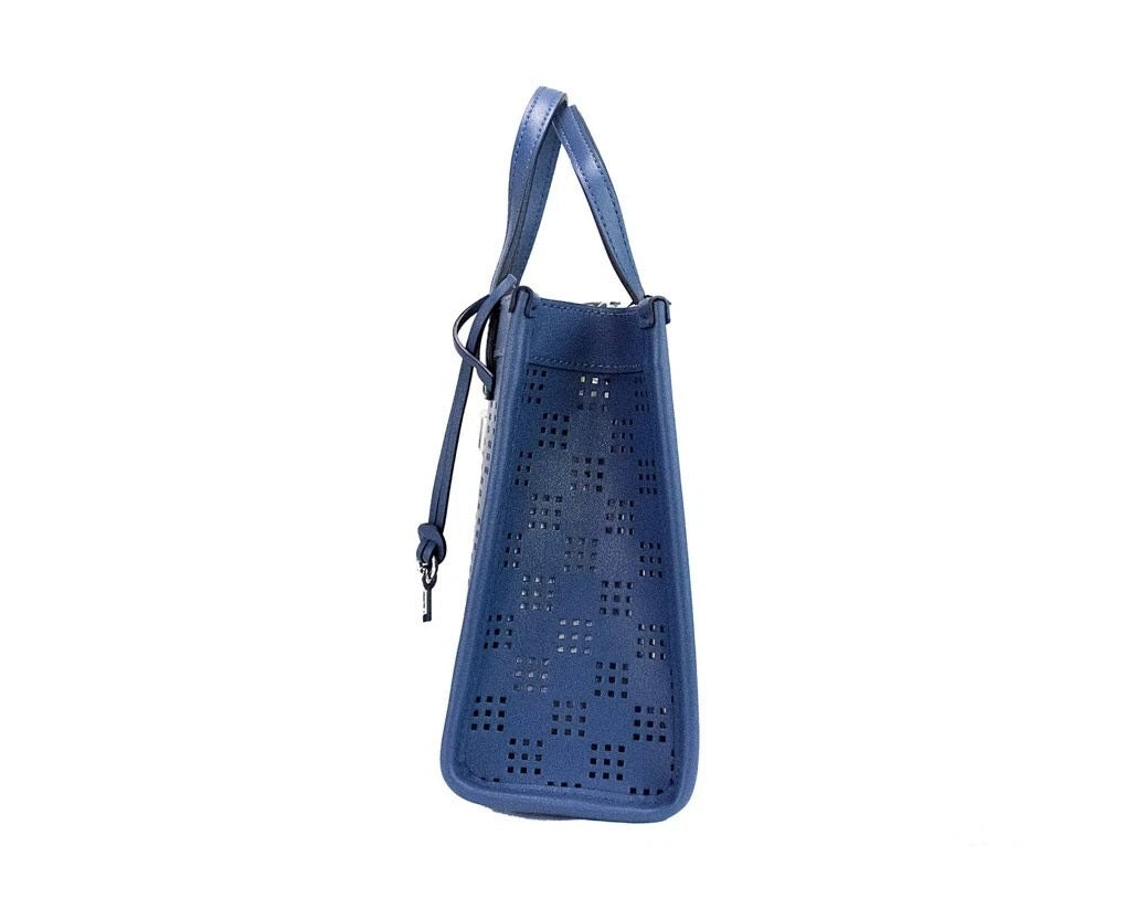 Marc Jacobs Mini Grind Blue Sea Perforated Leather Crossbody Tote Bag Purse