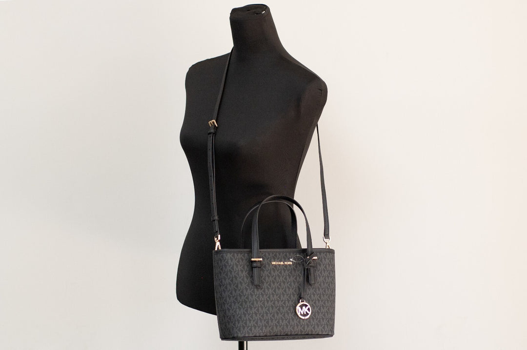 Michael Kors XS Carry All Jet Set Travel Womens Tote (BLACK SIG/GOLD)