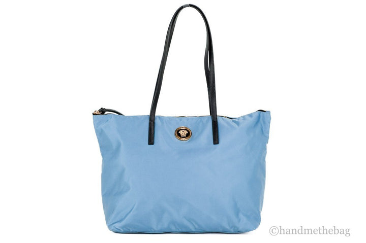 Versace Portuna Medusa Medium Cornflower Blue Nylon Leather Tote Bag Purse