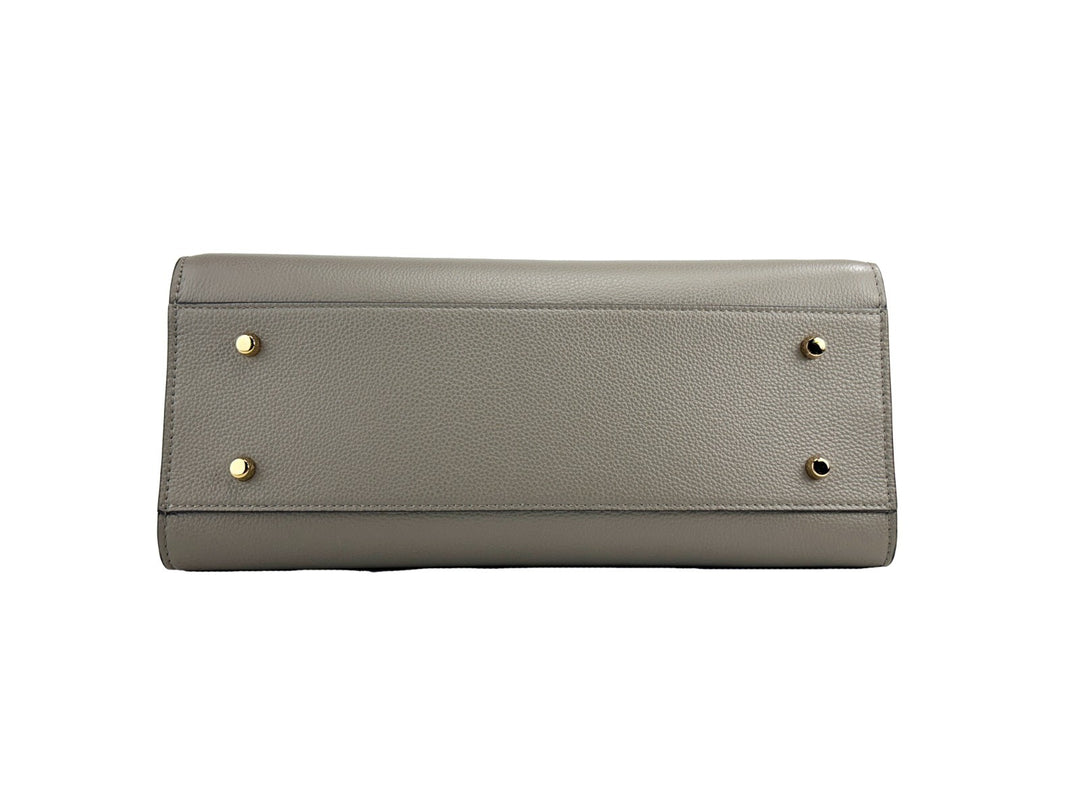 Versace Virtus Large Leather Top Handle Satchel Bag Tote Gray