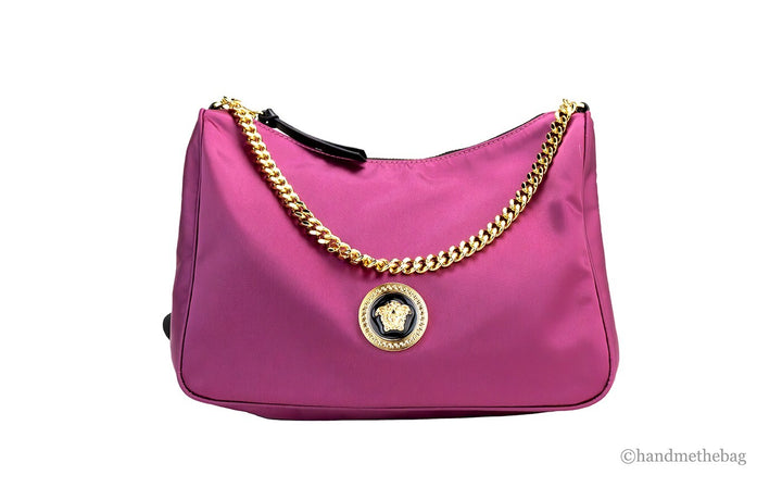 Versace Small Dahlia Nylon Fabric Medusa Pendant Crossbody Shoulder Purse Bag