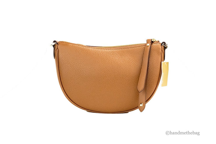 Michael Kors Dover Small Luggage Pebbled Leather Half Moon Crossbody Bag Purse
