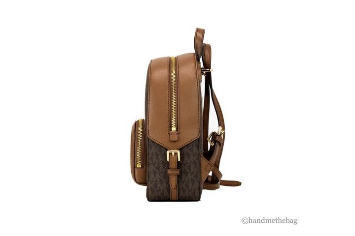 Michael Kors Jaycee Mini XS Brown Signature PVC Zip Pocket Shoulder Backpack Bag