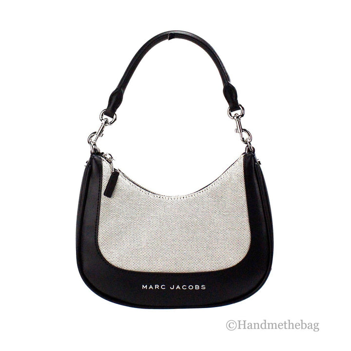 Marc Jacobs Natural Black Canvas Leather Hobo Shoulder Handbag Purse