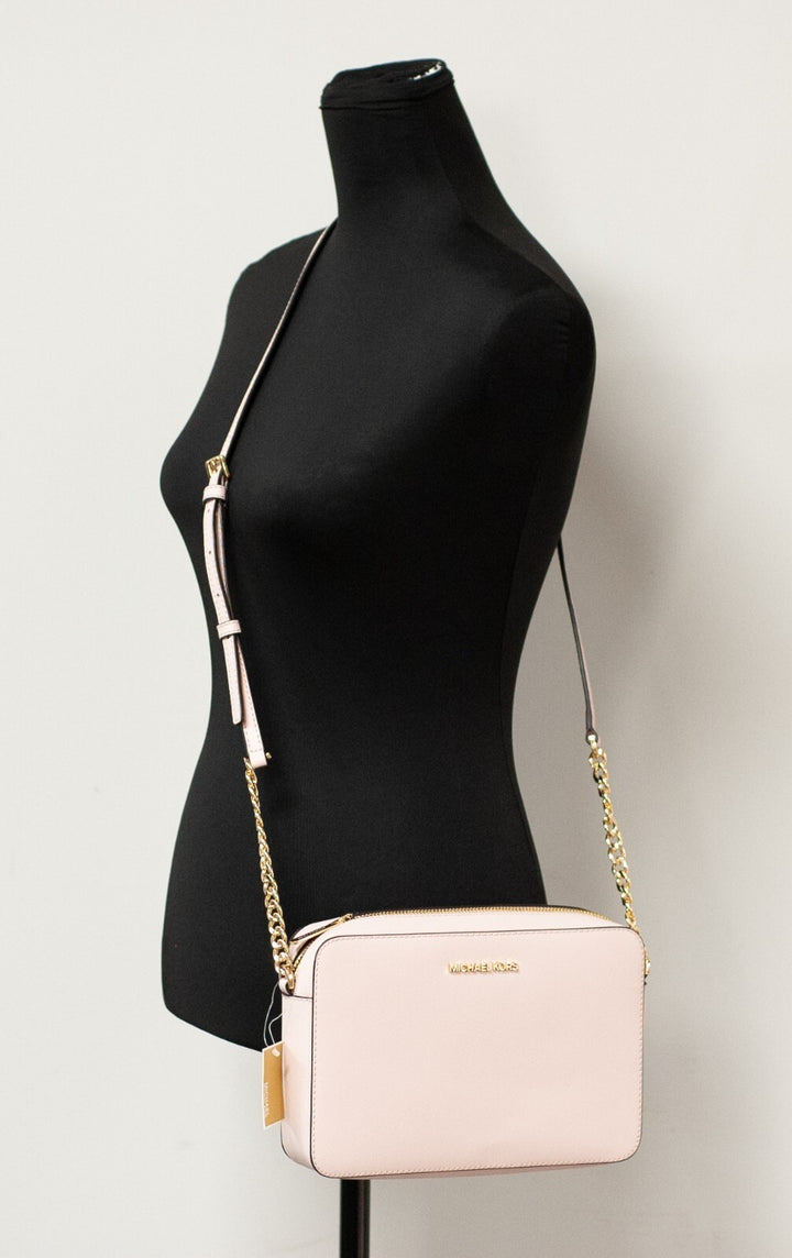 Michael Kors Adult Saffiano Leather East West Crossbody Handbag With 2 Slit Pockets, Blush