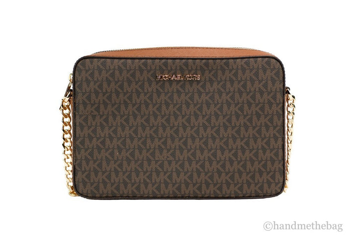 Michael Kors Women'S Jet Set East West Crossbody Handbag Saffiano, Brown Gold, Large