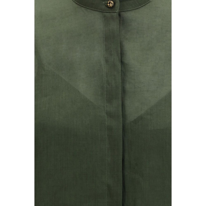 Max Mara Bicolor Ramie Dress Shirt