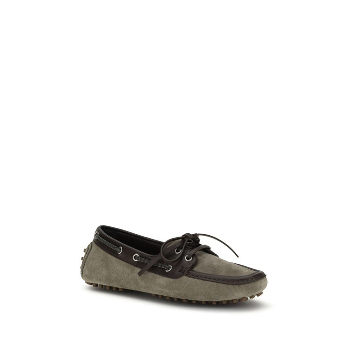 Brunello Cucinelli Gray Calf Leather Bos Taurus Slip-On Loafers