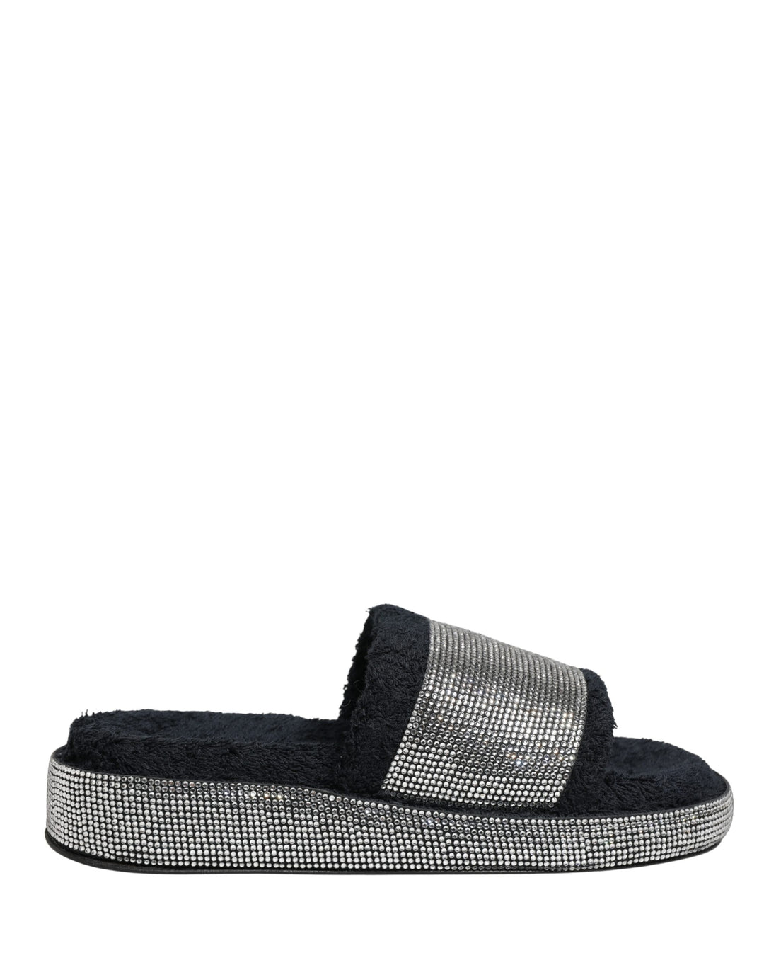 Dolce & Gabbana Black Crystal Embellished Platform Slides Shoes