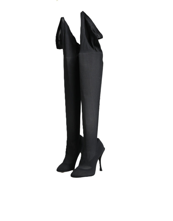 Dolce & Gabbana Black Stretch Socks Knee High Boots Shoes