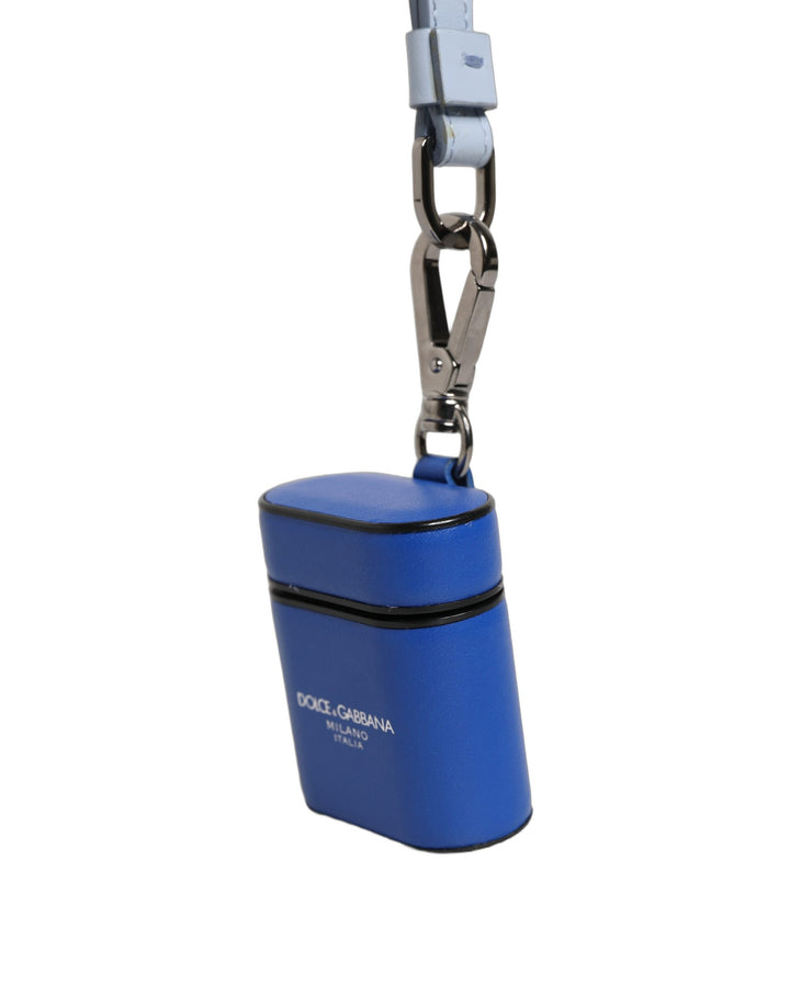 Dolce & Gabbana Case Blue Calf Leather Logo Flip Holder Strap Airpods
