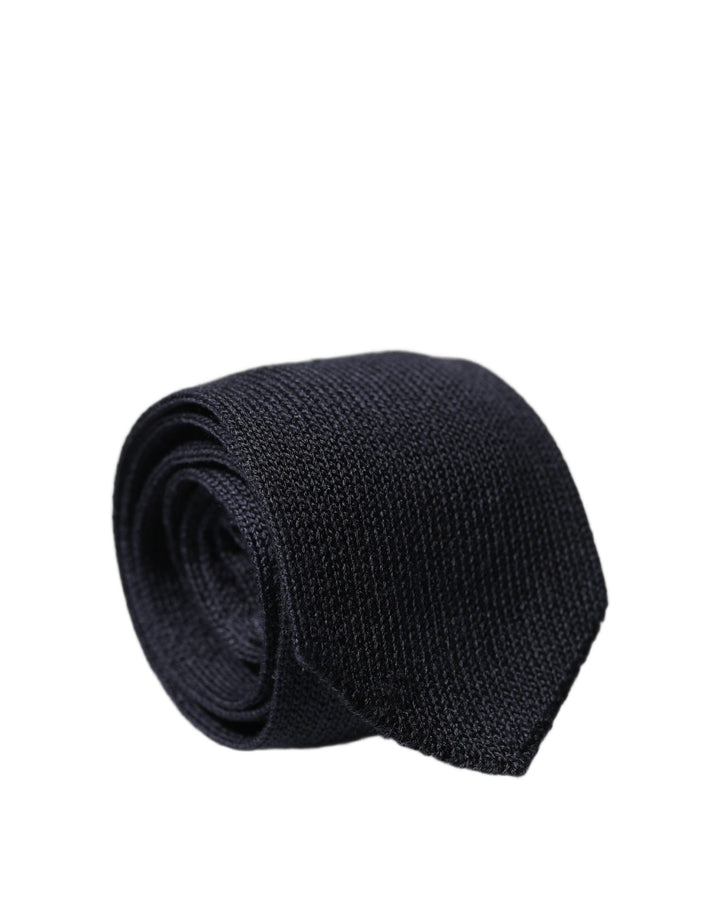 Dolce & Gabbana Dark Blue Solid 100% Silk Adjustable Men Necktie Tie