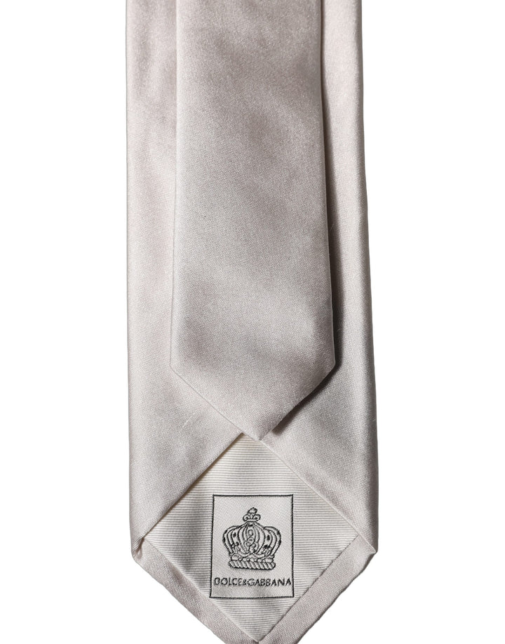 Dolce & Gabbana Light Gray Silk Satin Wide Adjustable Men Necktie Tie