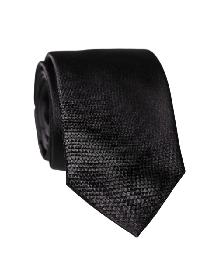 Dolce & Gabbana Black Solid 100% Silk Adjustable Men Tied Necktie Tie
