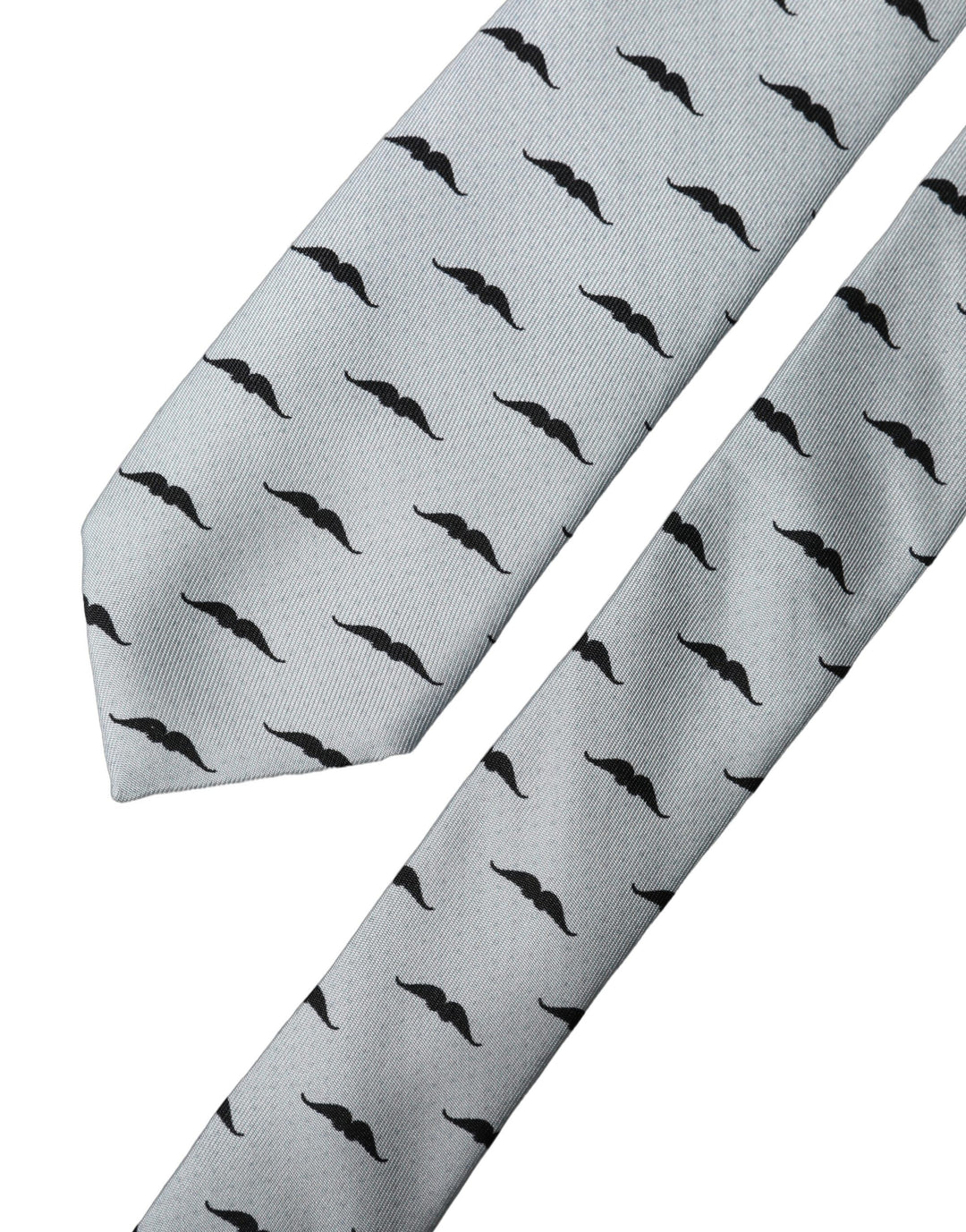 Dolce & Gabbana Light Gray Mustache Fantasy Silk Adjustable Necktie Tie