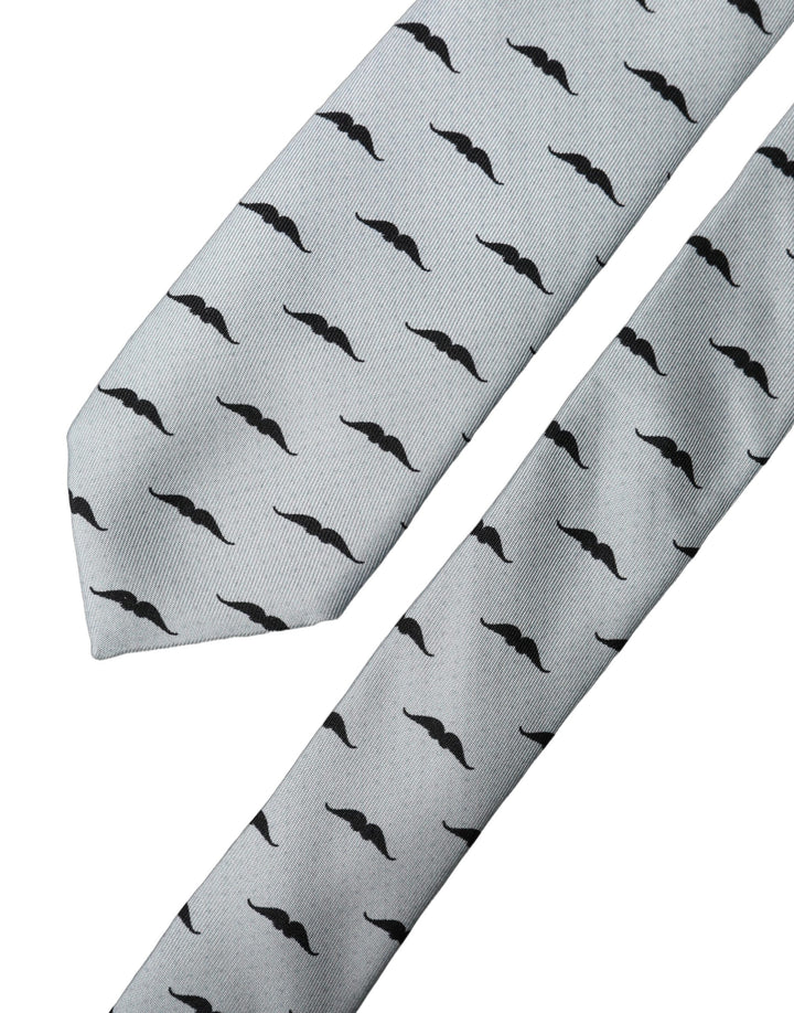 Dolce & Gabbana Light Gray Mustache Fantasy Silk Adjustable Necktie Tie