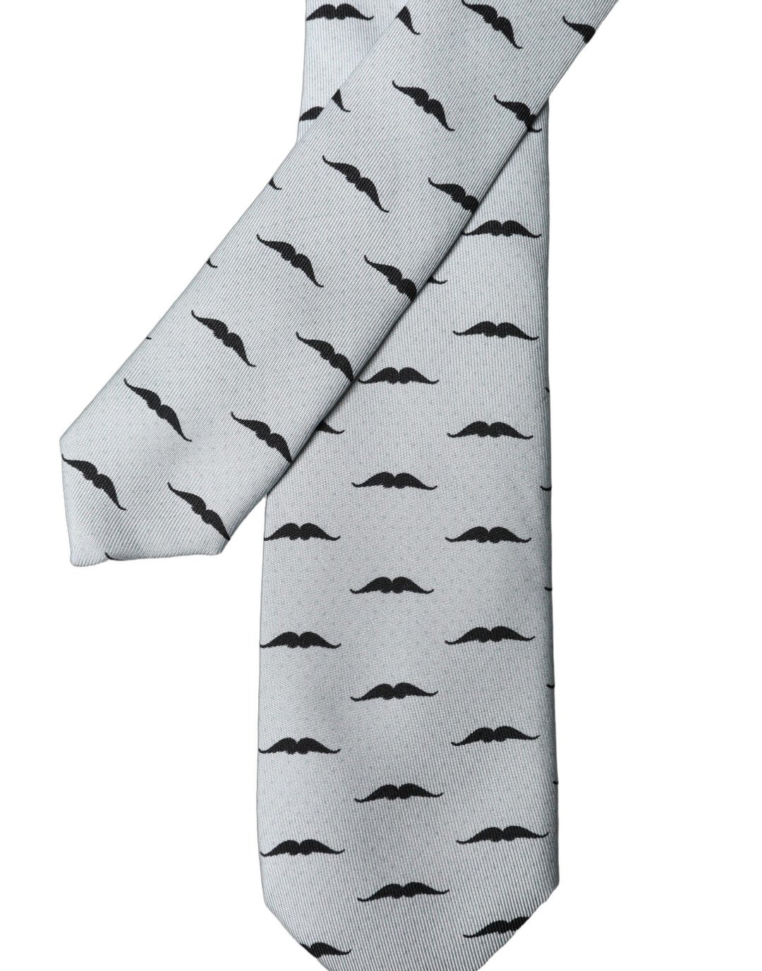 Dolce & Gabbana Light Gray Mustache Fantasy Silk Adjustable Necktie Tie
