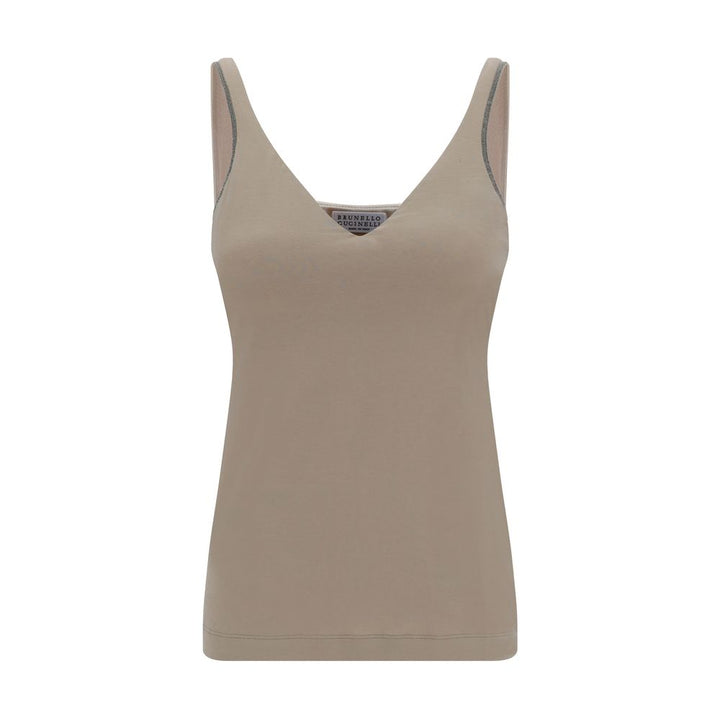 Brunello Cucinelli Beige Cotton Sleeveles T-Shirt
