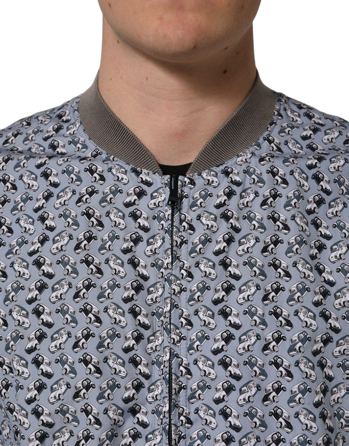 Dolce & Gabbana Light Blue Cotton Car Print Bomber Jacket