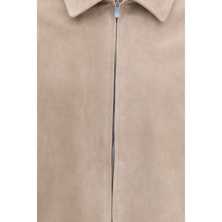 Brunello Cucinelli Beige Calf Leather Bos Taurus Leather Jacket