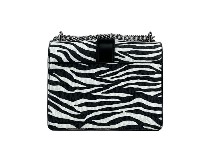Michael Kors Greenwich Small Print Logo Crossbody Tote Chain Bag Black/White $498