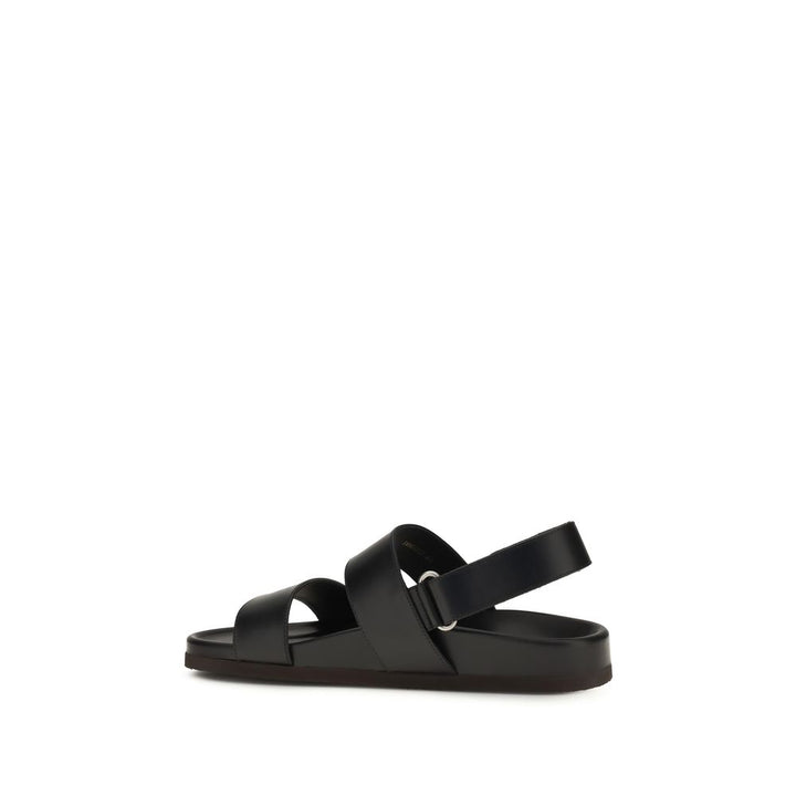 Valentino Garavani Black Calf Leather Bos Taurus Flat Sandals