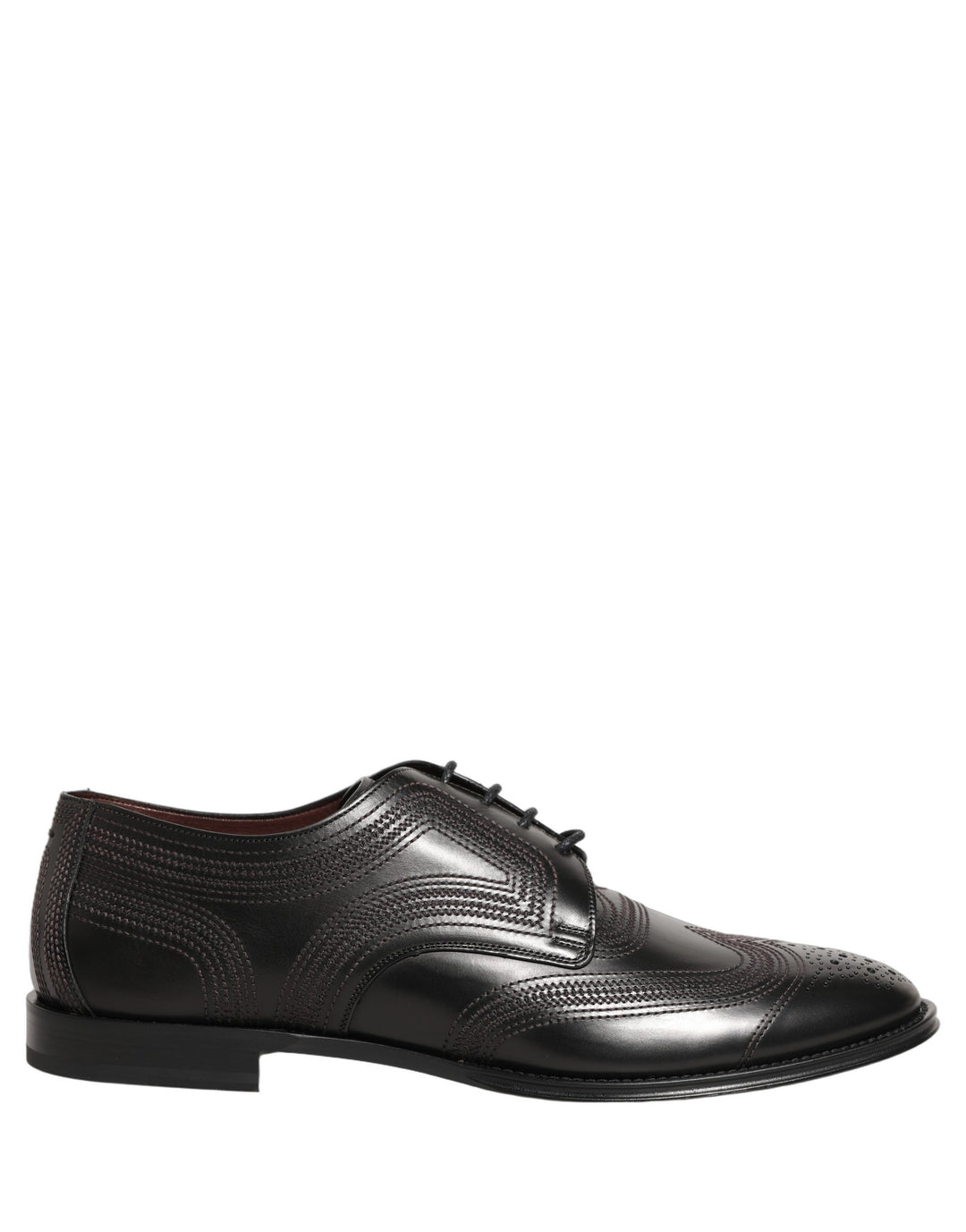 Dolce & Gabbana Black Embroidered Leather Derby Dress Shoes