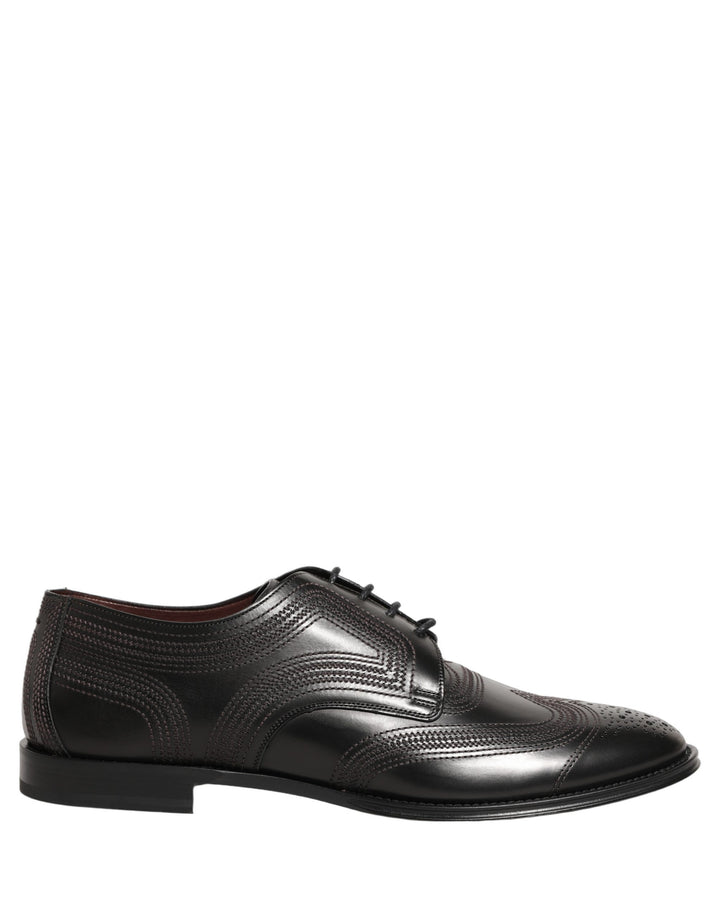 Dolce & Gabbana Black Embroidered Leather Derby Dress Shoes