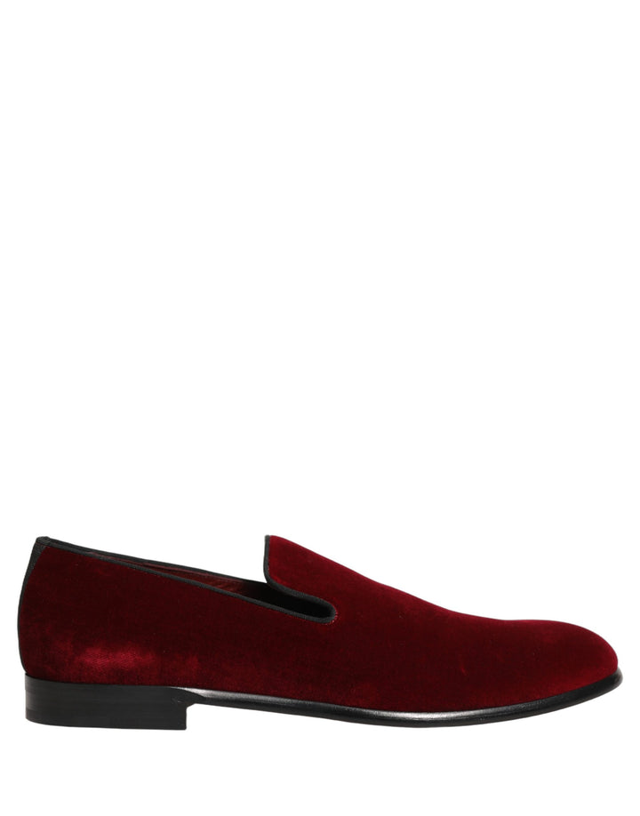 Dolce & Gabbana Maroon Velvet Slip On Men Dress Loafers Shoes