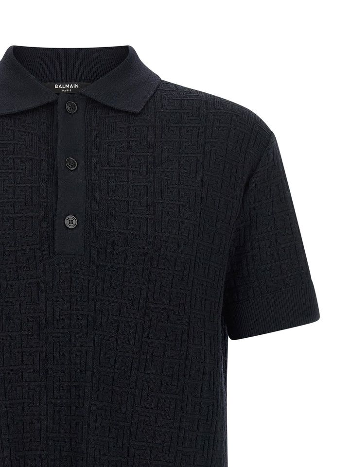 Balmain Blue Wool Polo Shirt
