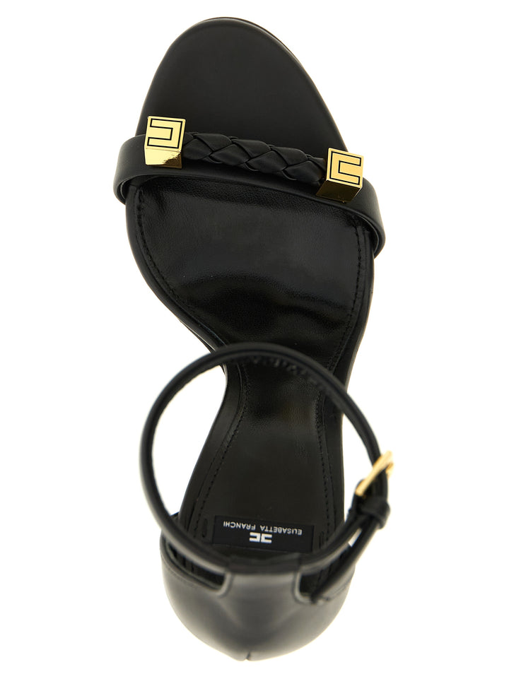 Elisabetta Franchi Black Leather Stiletto Heel Sandals