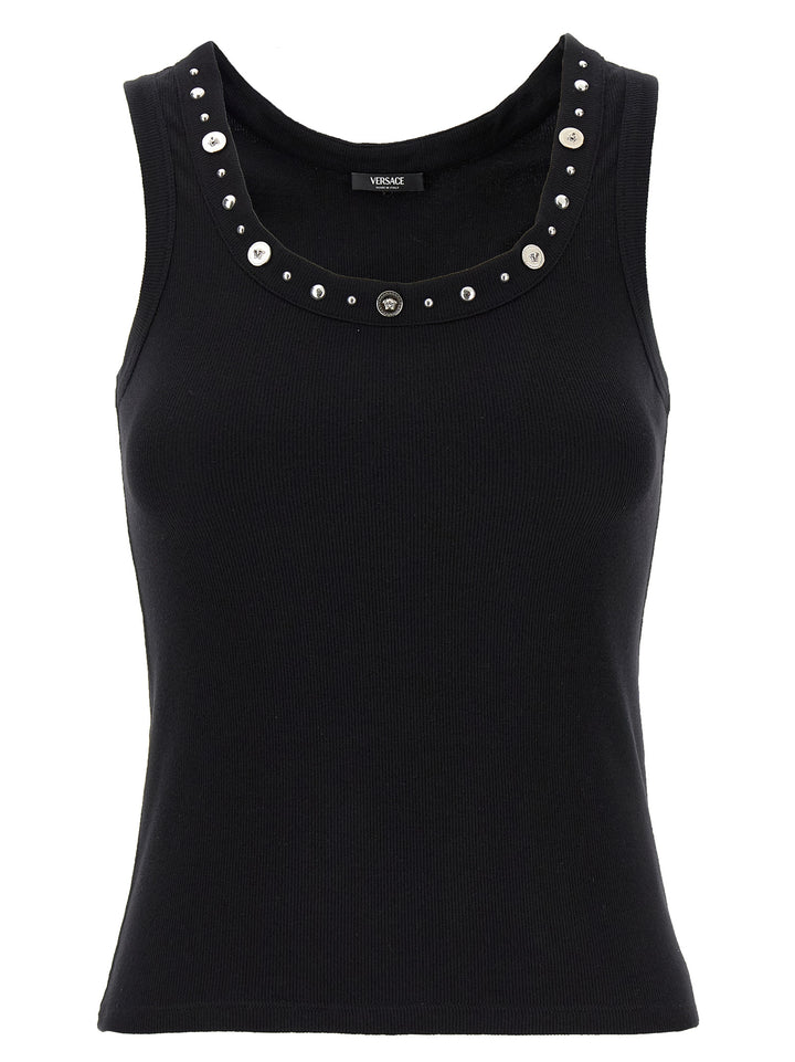 Versace Black Cotton Sleeveles T-Shirt