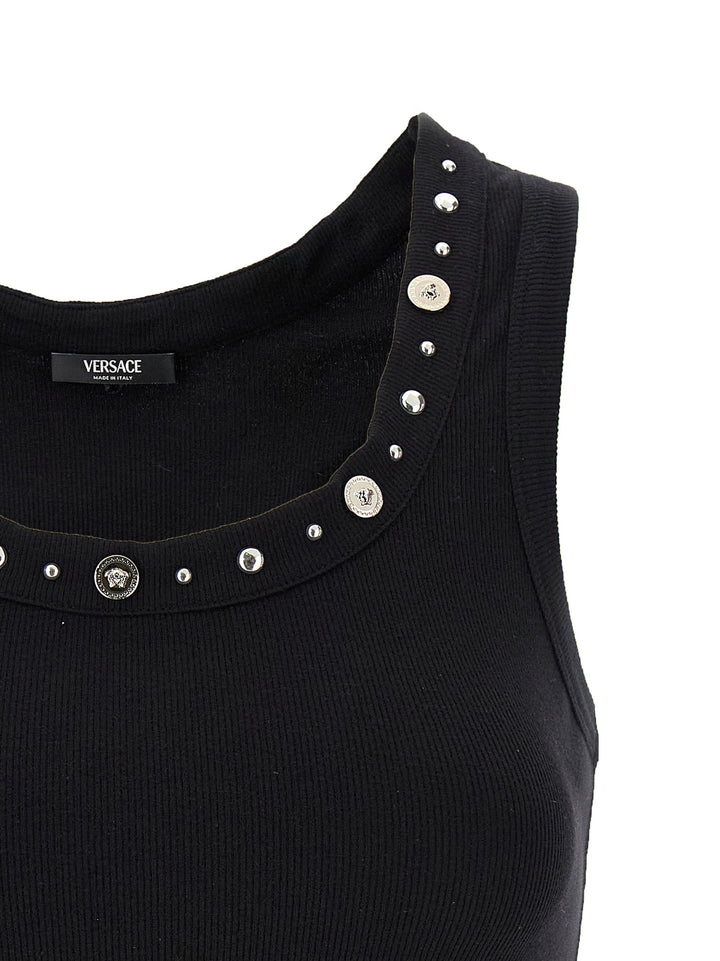 Versace Black Cotton Sleeveles T-Shirt